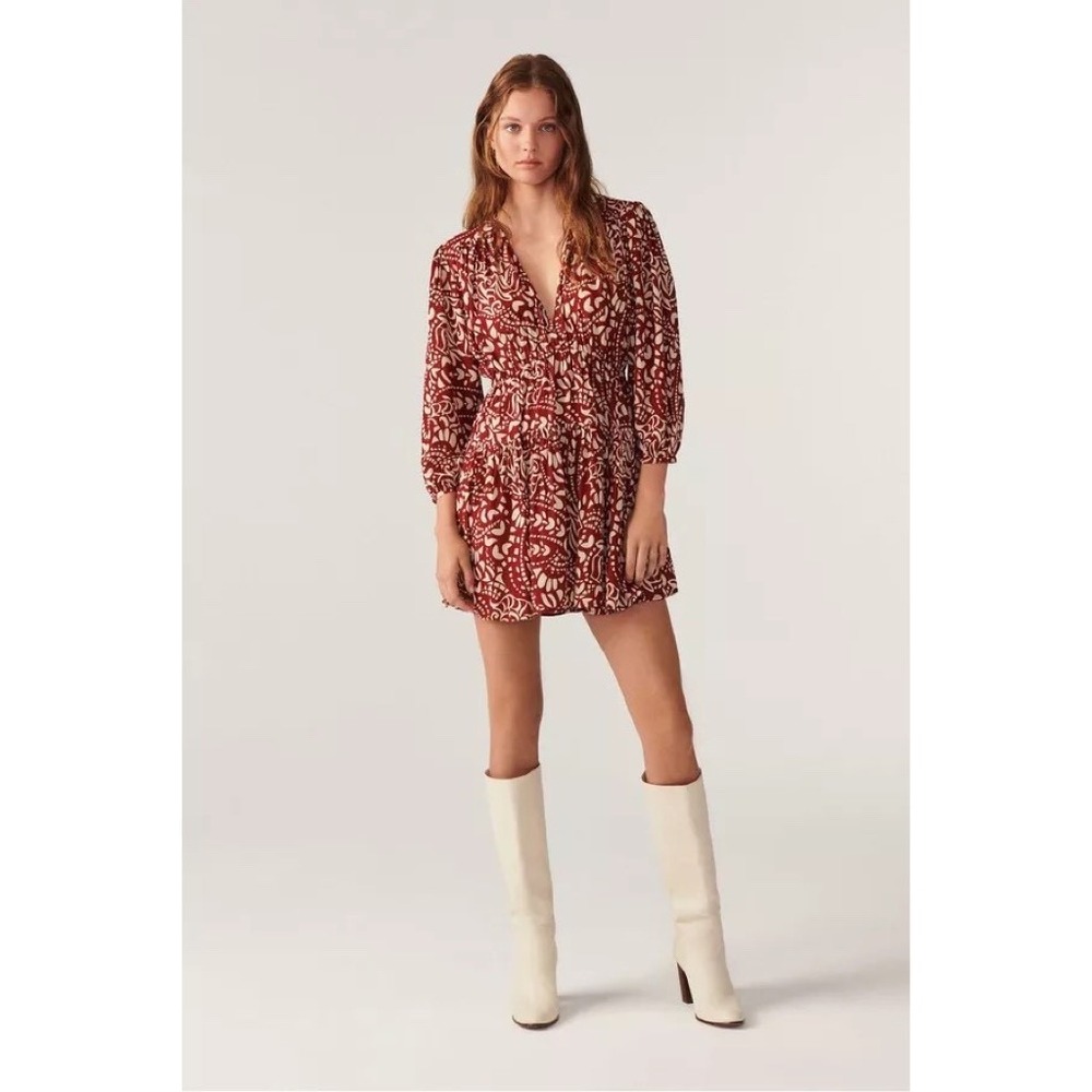 NWT!! BA&SH Kimy Dress Terracotta Floral Tiered Mini Western Size 0 / X-Small